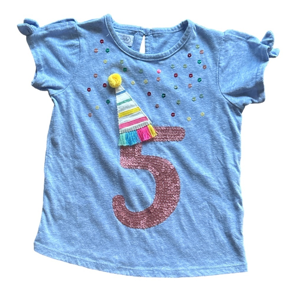 Mud Pie Blue Tee with Sequin Number 5 and Party Hat